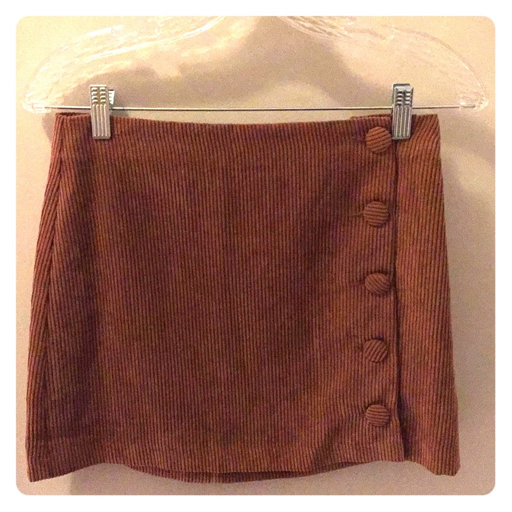 Brown Corduroy Button Skirt